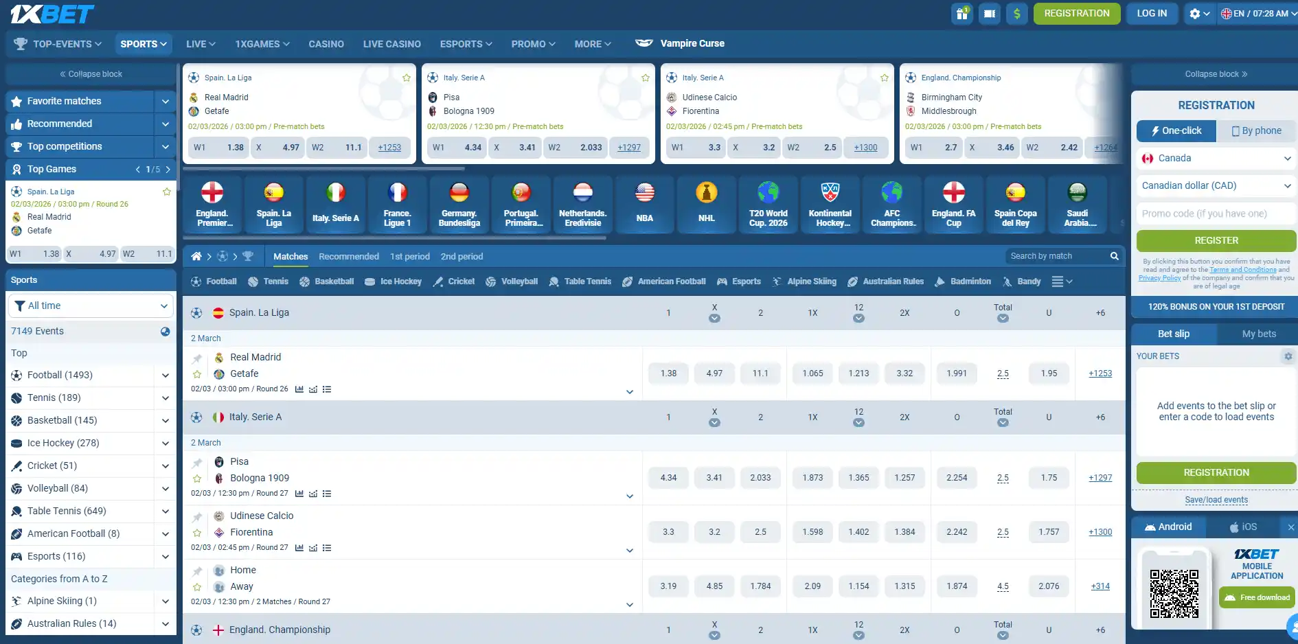 Sportsbook image of 1xbet