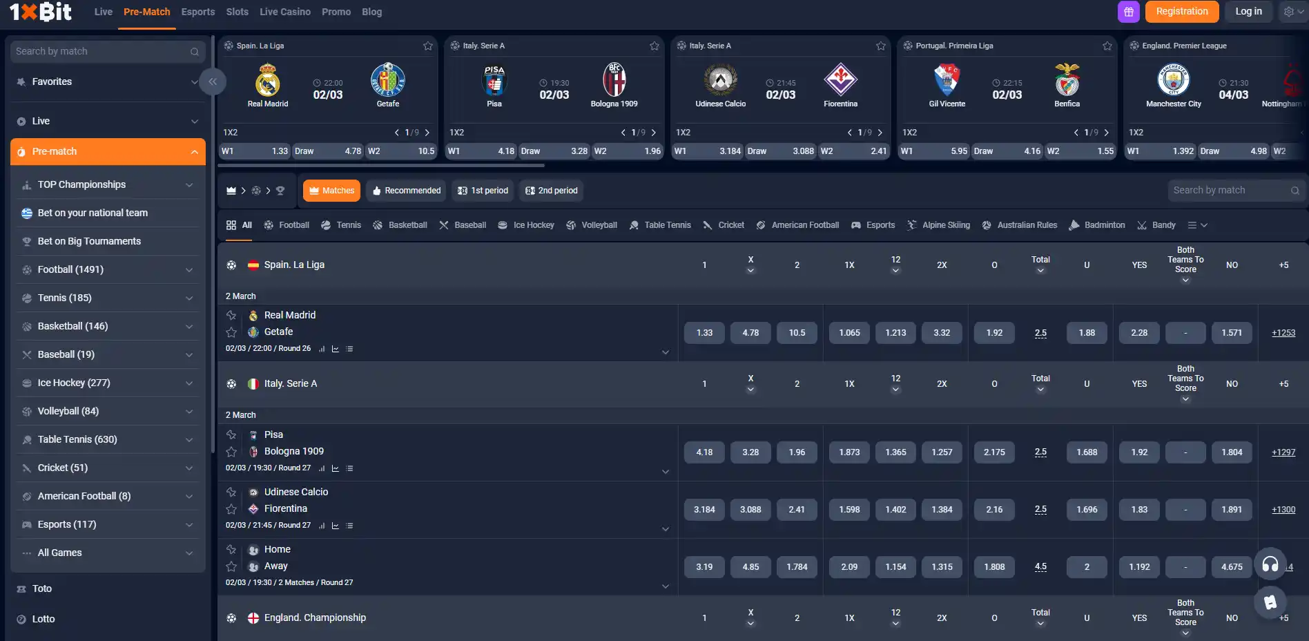 Sportsbook image of 1xbit