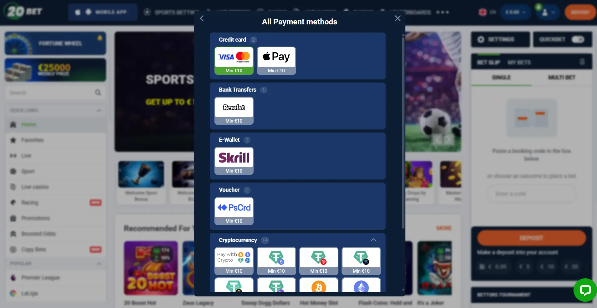 Cashier image of 20Bet
