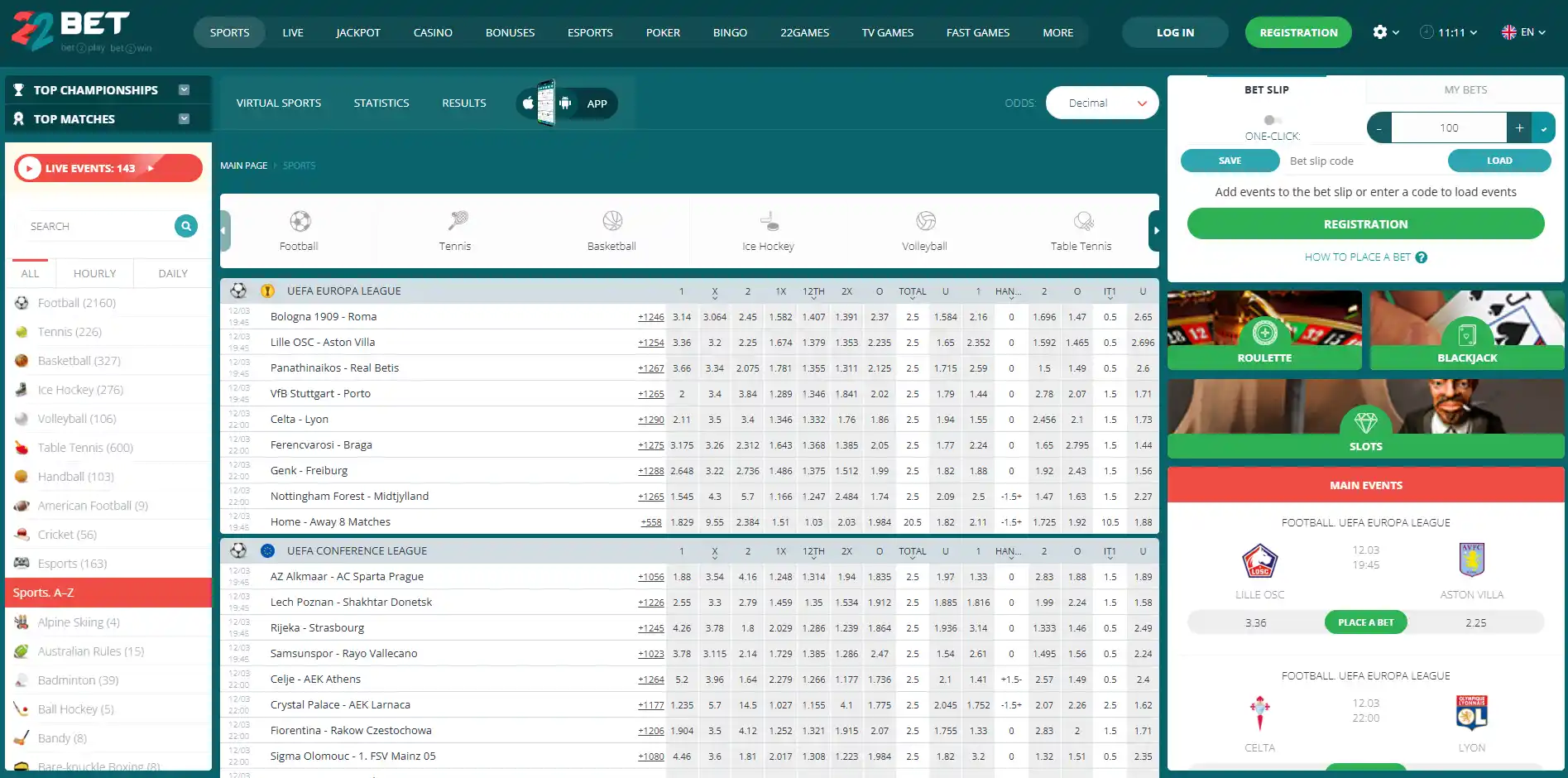 Sportsbook image of 22bet