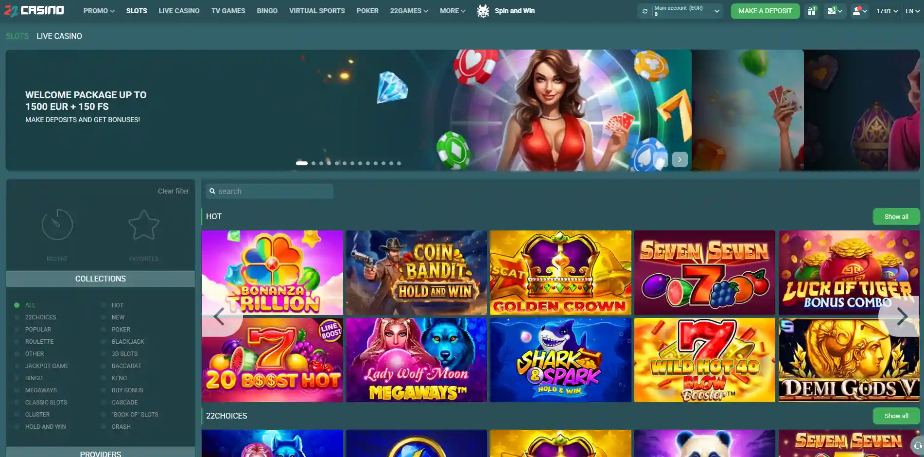 Image of the 22Casino game section