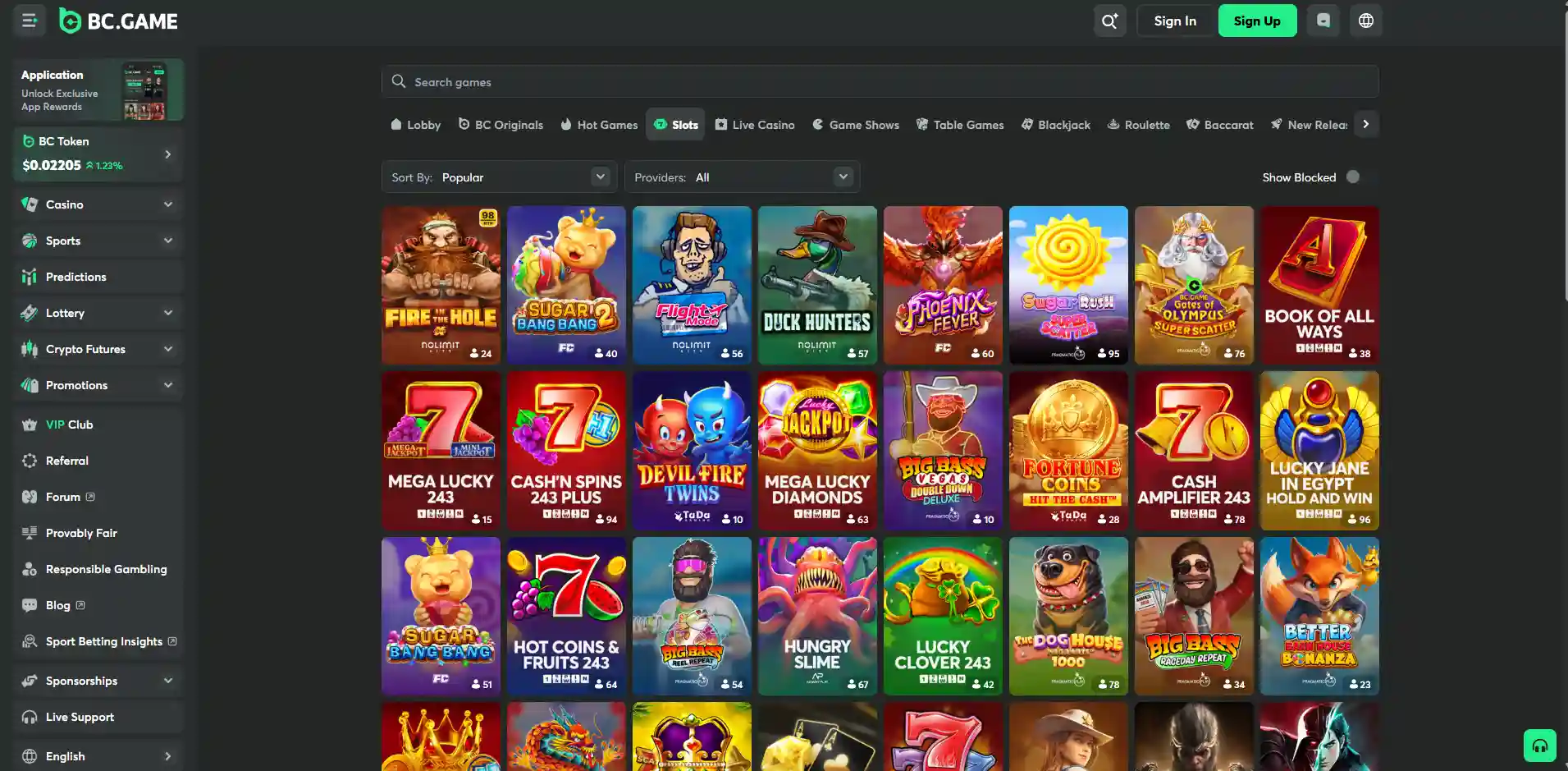 Image of the BC.GAME Casino section