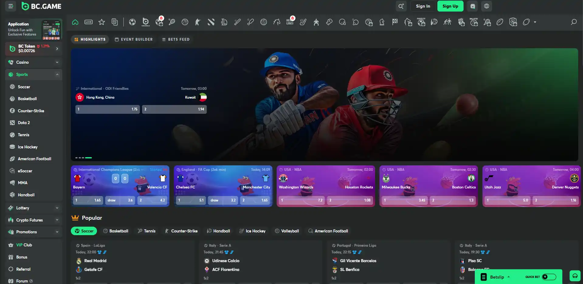 Sportsbook image of BCGame