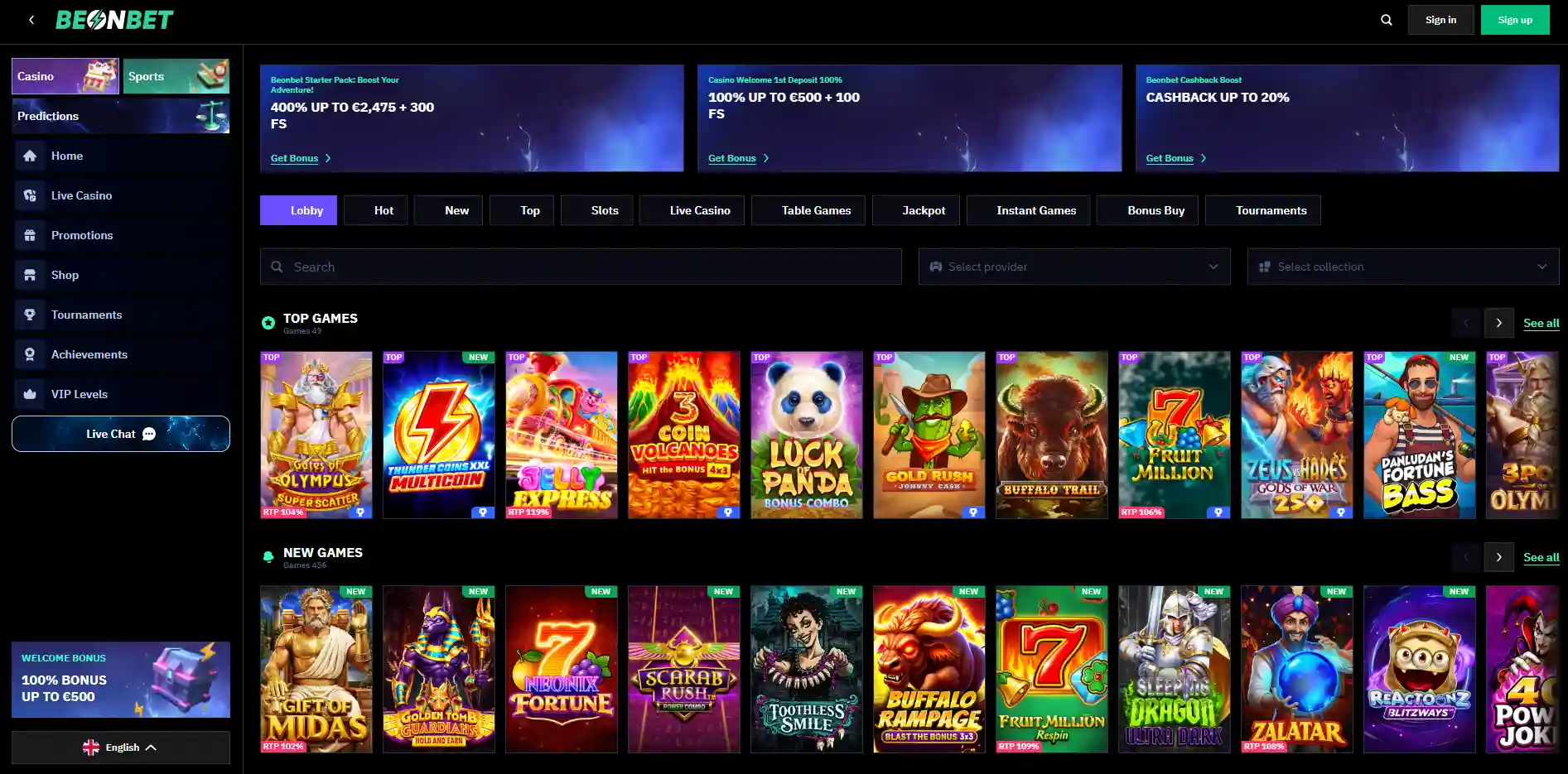 Image of the Beonbet Casino section