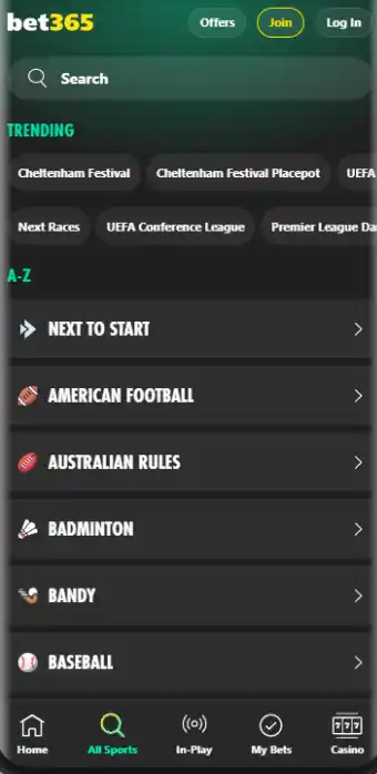 Mobile sportsbook image of Bet365