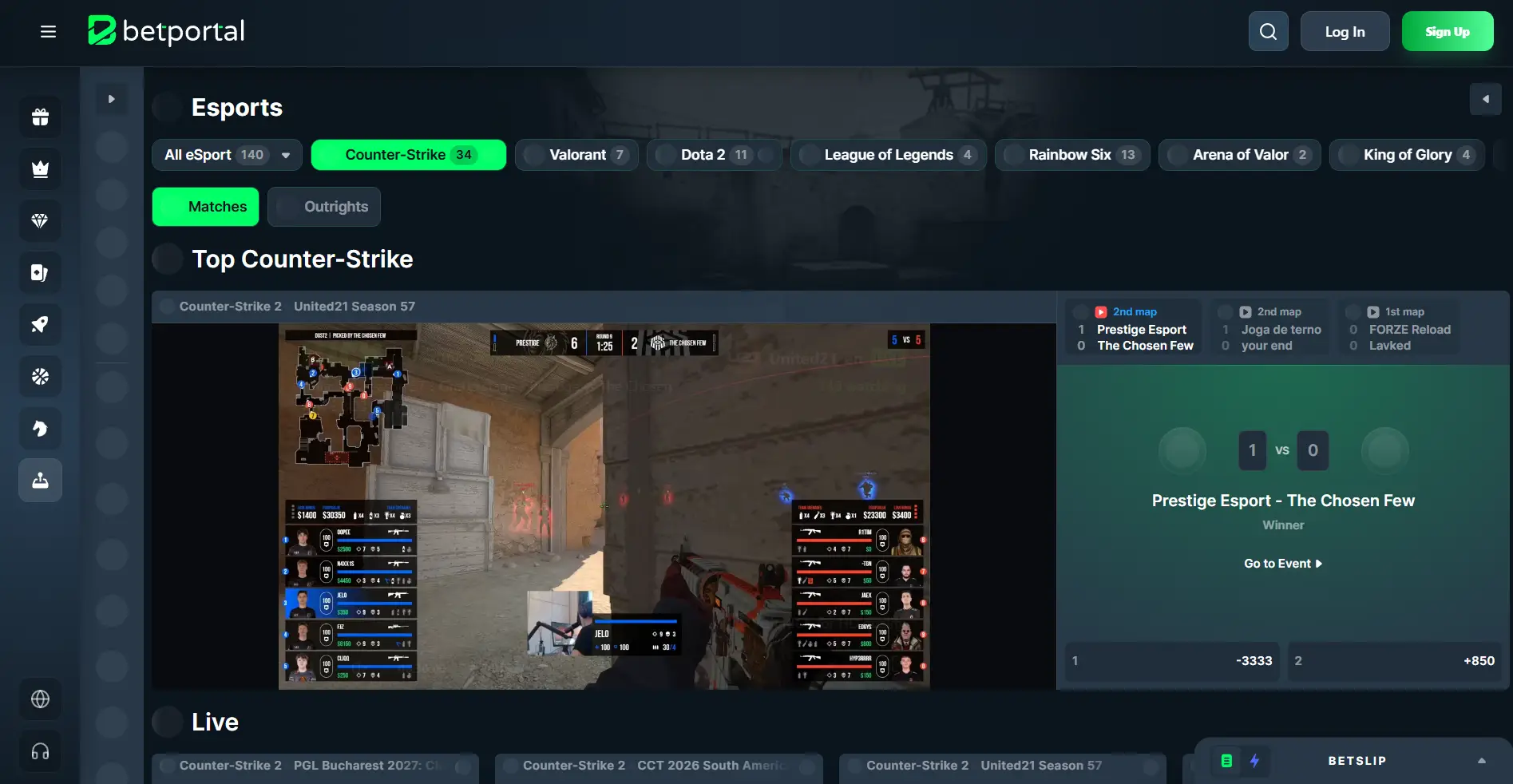 E-sports section of Betportal