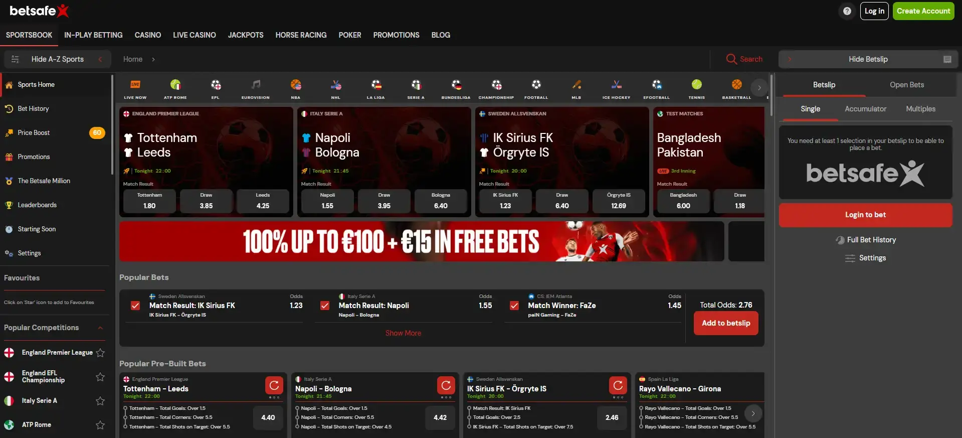 Sportsbook image of Betsafe