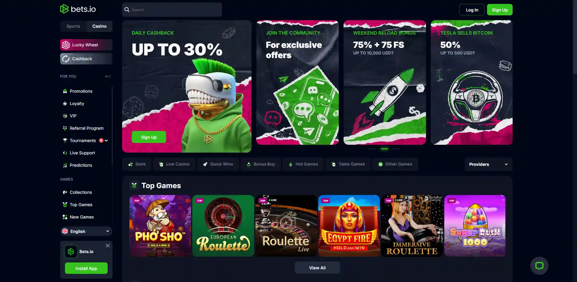 Image of the Bets.io Casino section
