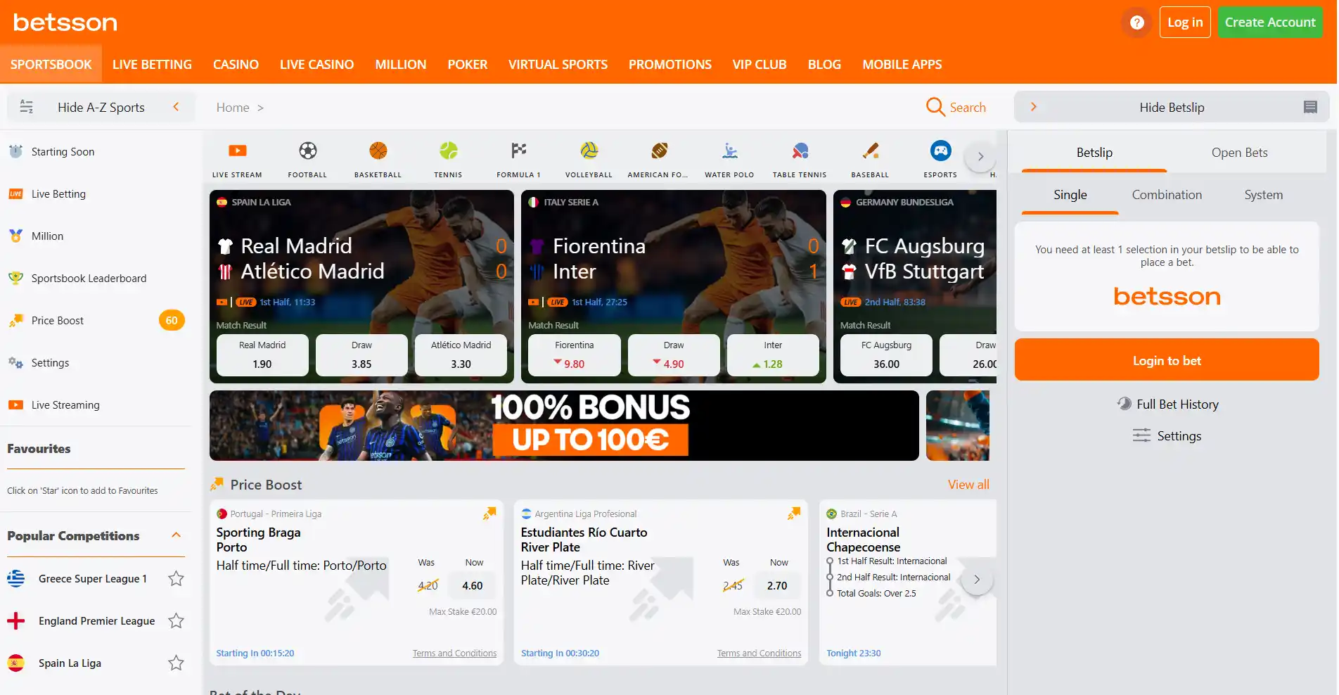 Sportsbook image of Betsson