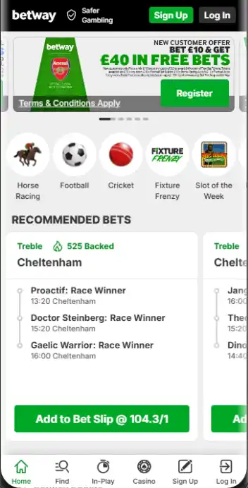 Sportsbook image of Betway