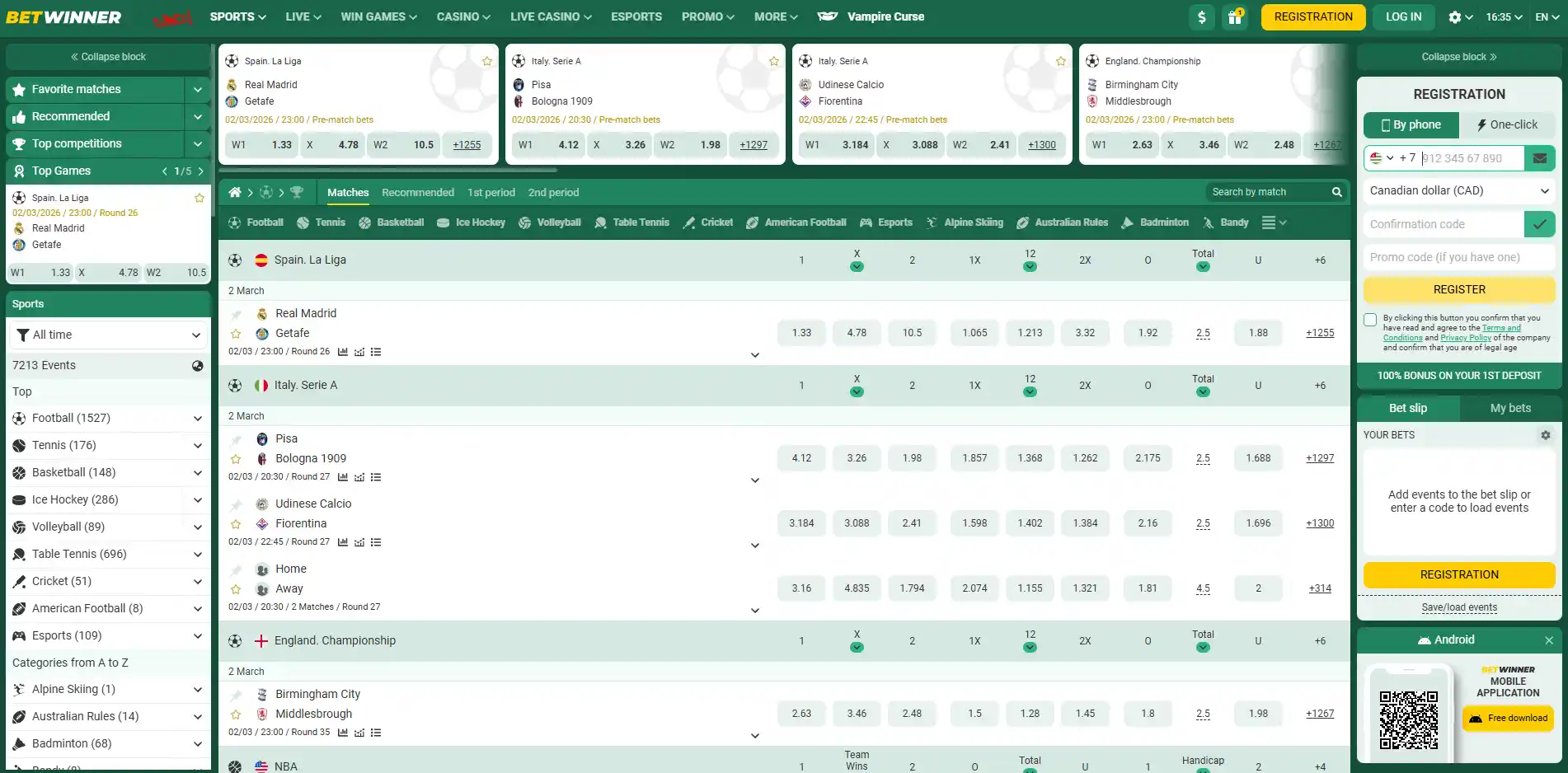 Sportsbook image of Betwinner