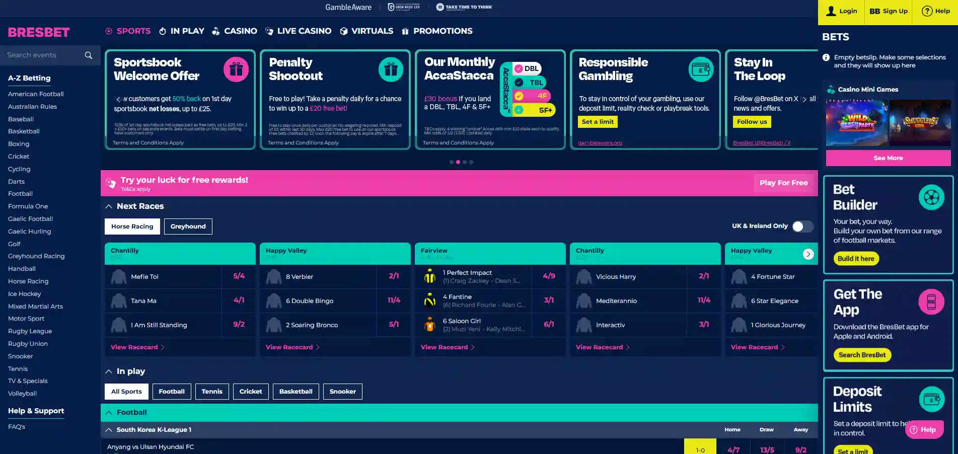 Homepage and sportsbook image of Bresbet
