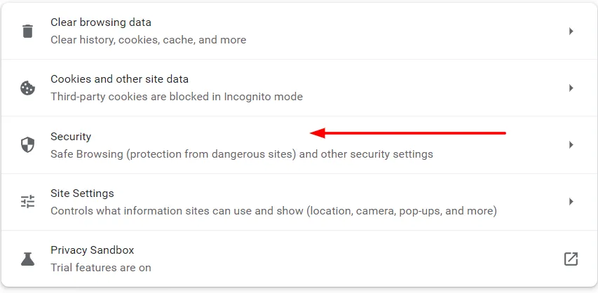Visual representation of Chrome security settings