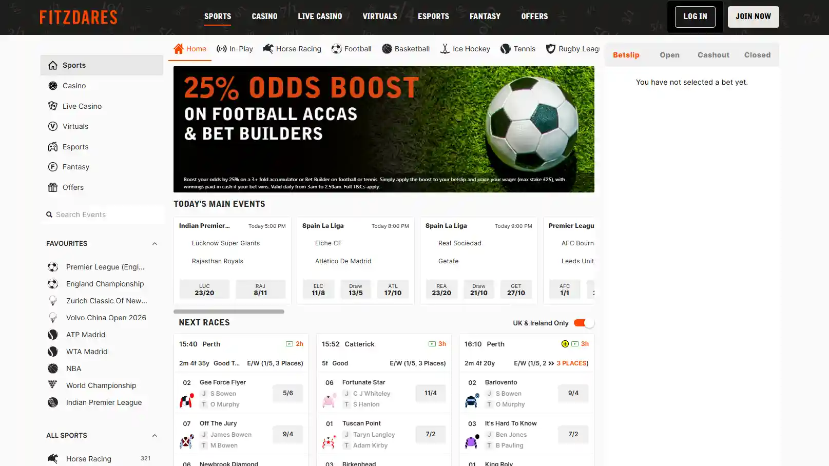 Homepage and sportsbook image of Fitzdares