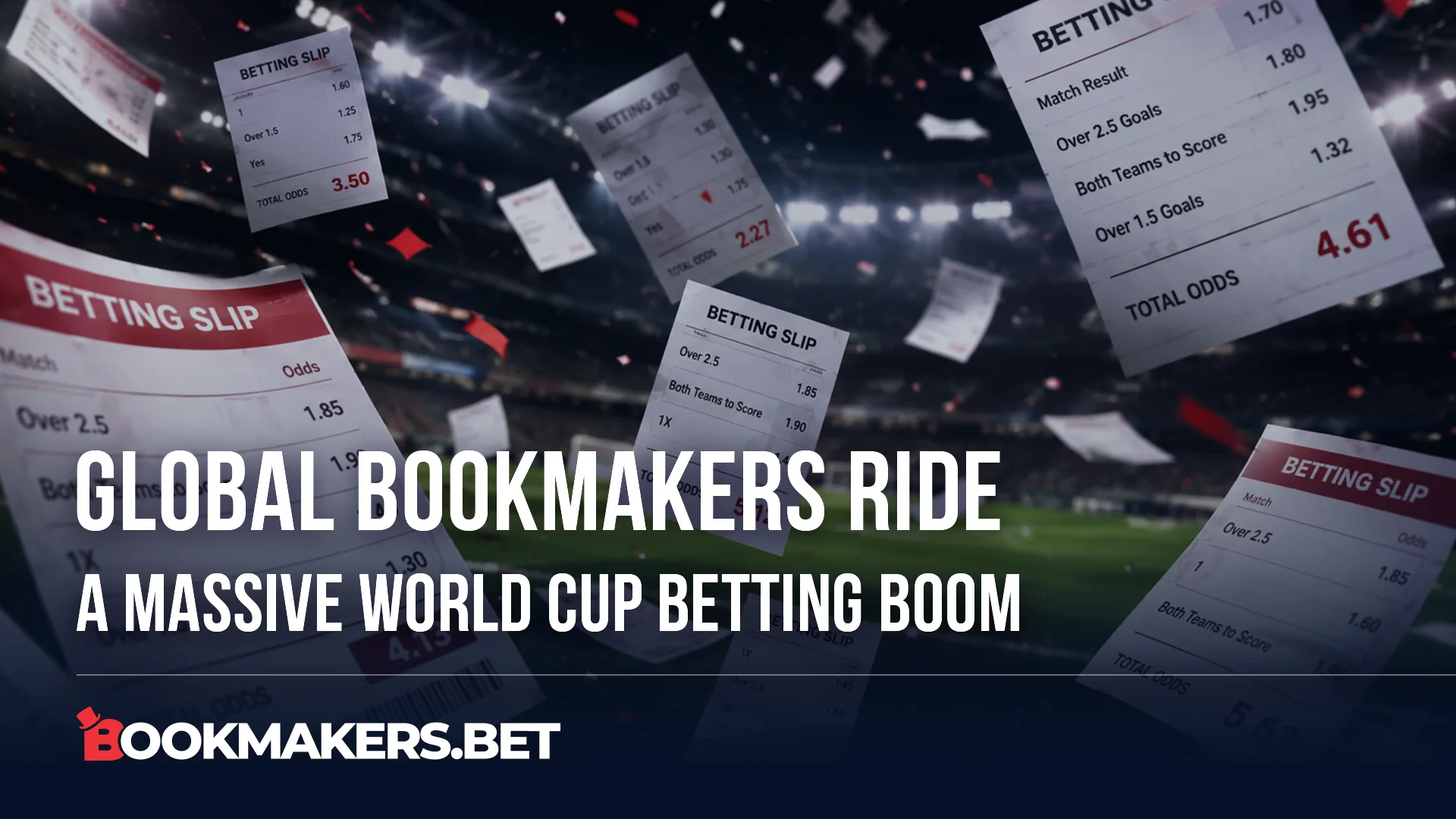 A football stadium with scattered betslips and odds