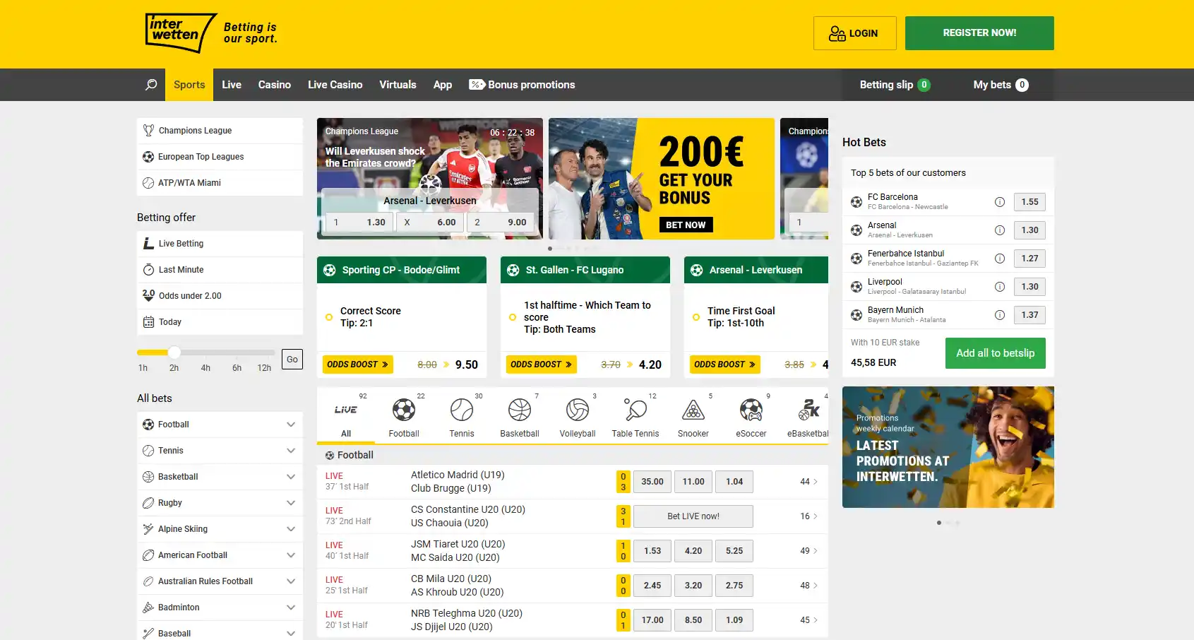 Homepage and sportsbook image of Interwetten