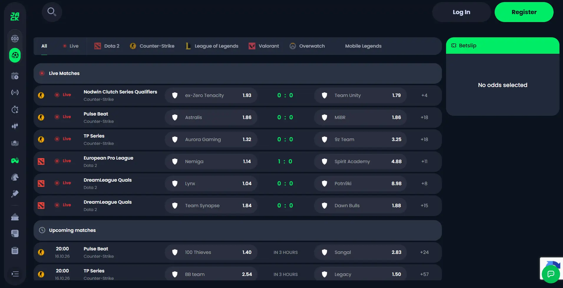 E-sports section of Jack