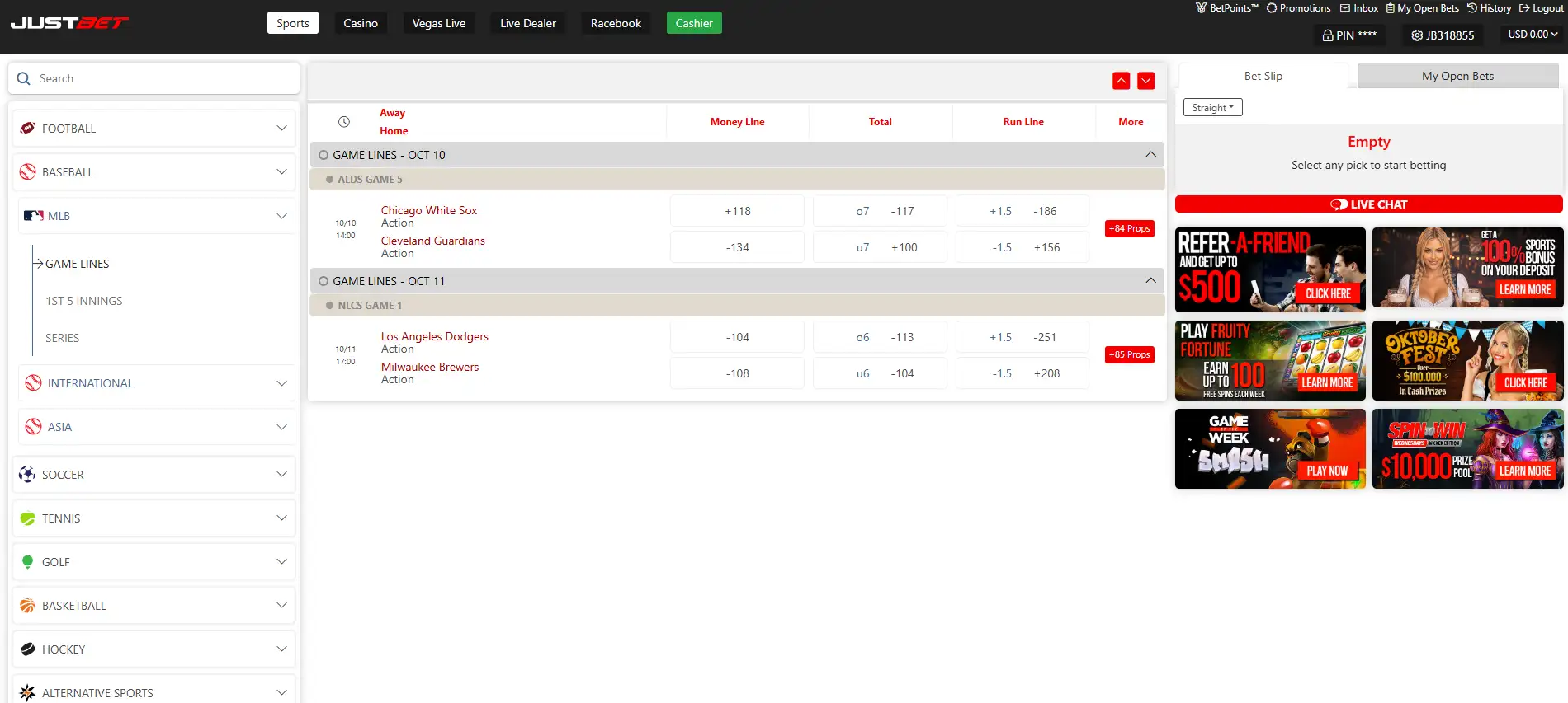 Baseball section image of Justbet