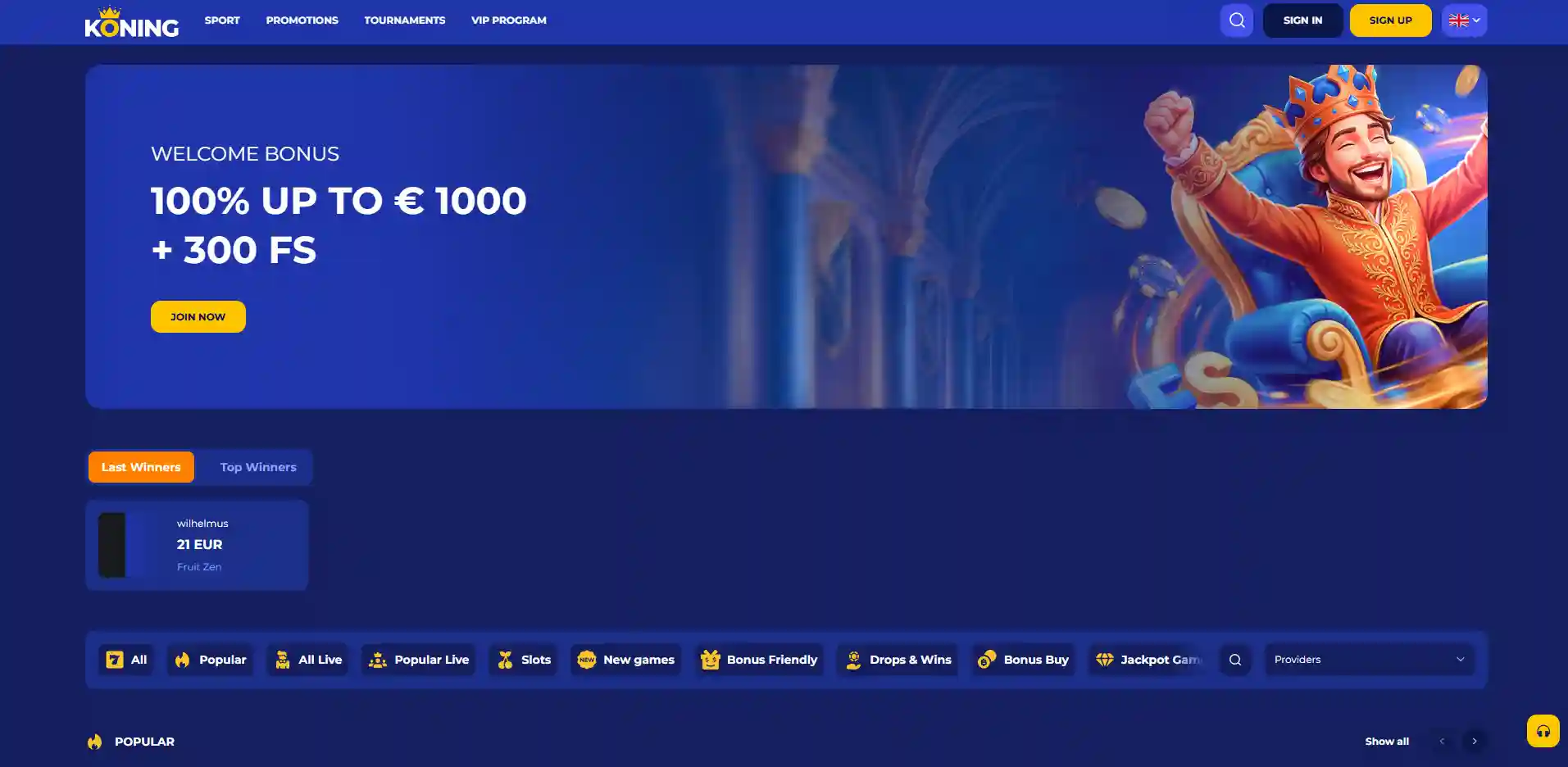 Image of the Koning.bet Casino section