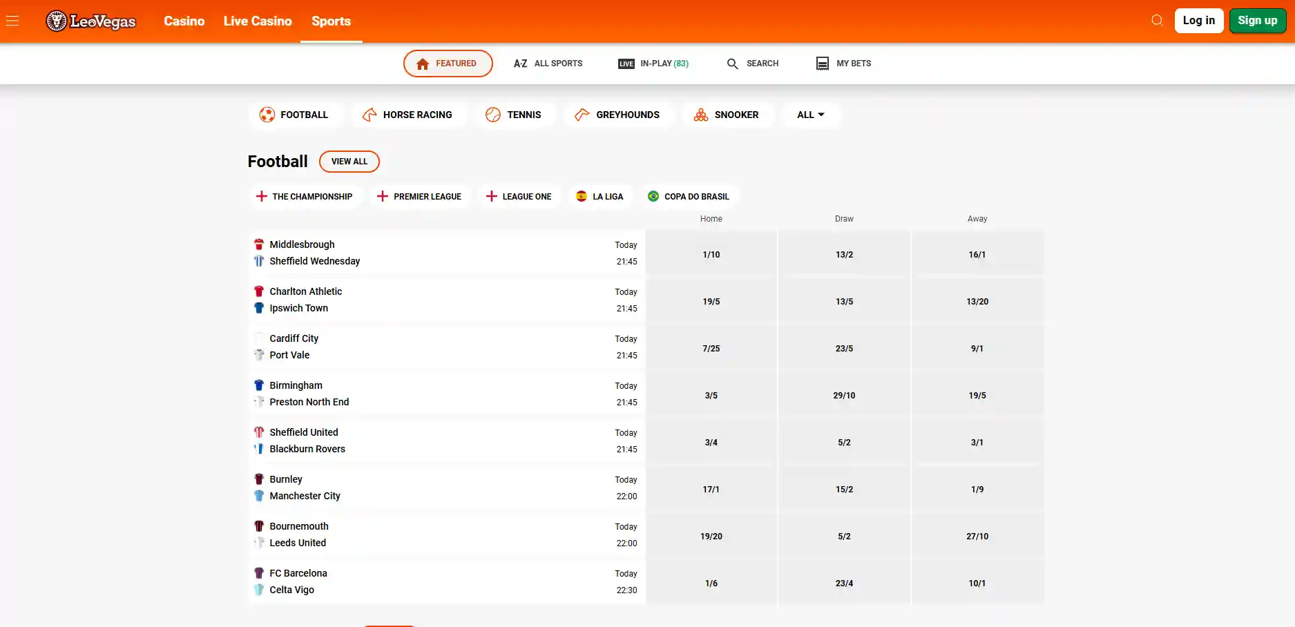 Sportsbook image of LeoVegas
