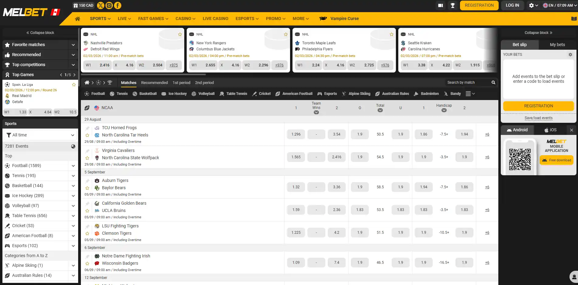 Sportsbook image of Melbet