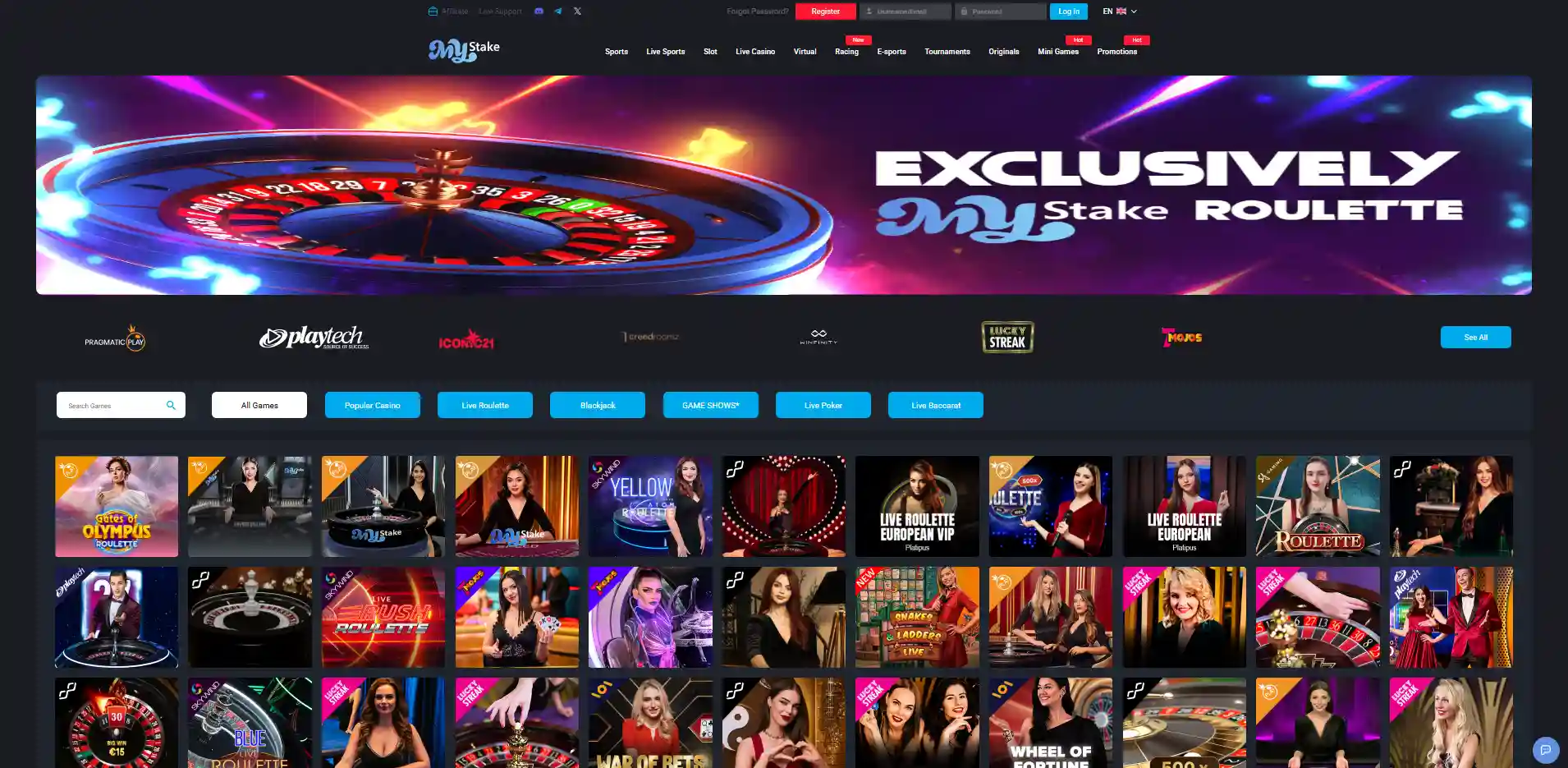 Image of the MyStake Casino section
