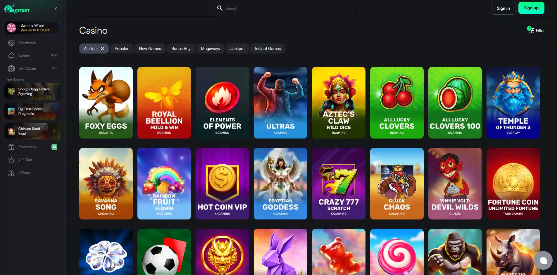 Image of the Mystbet Casino section