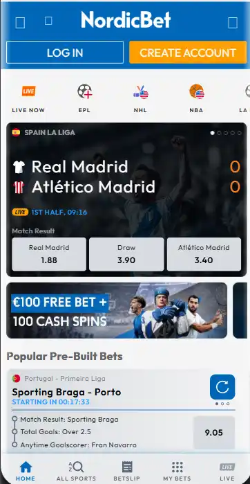 Mobile sportsbook image of Nordicbet