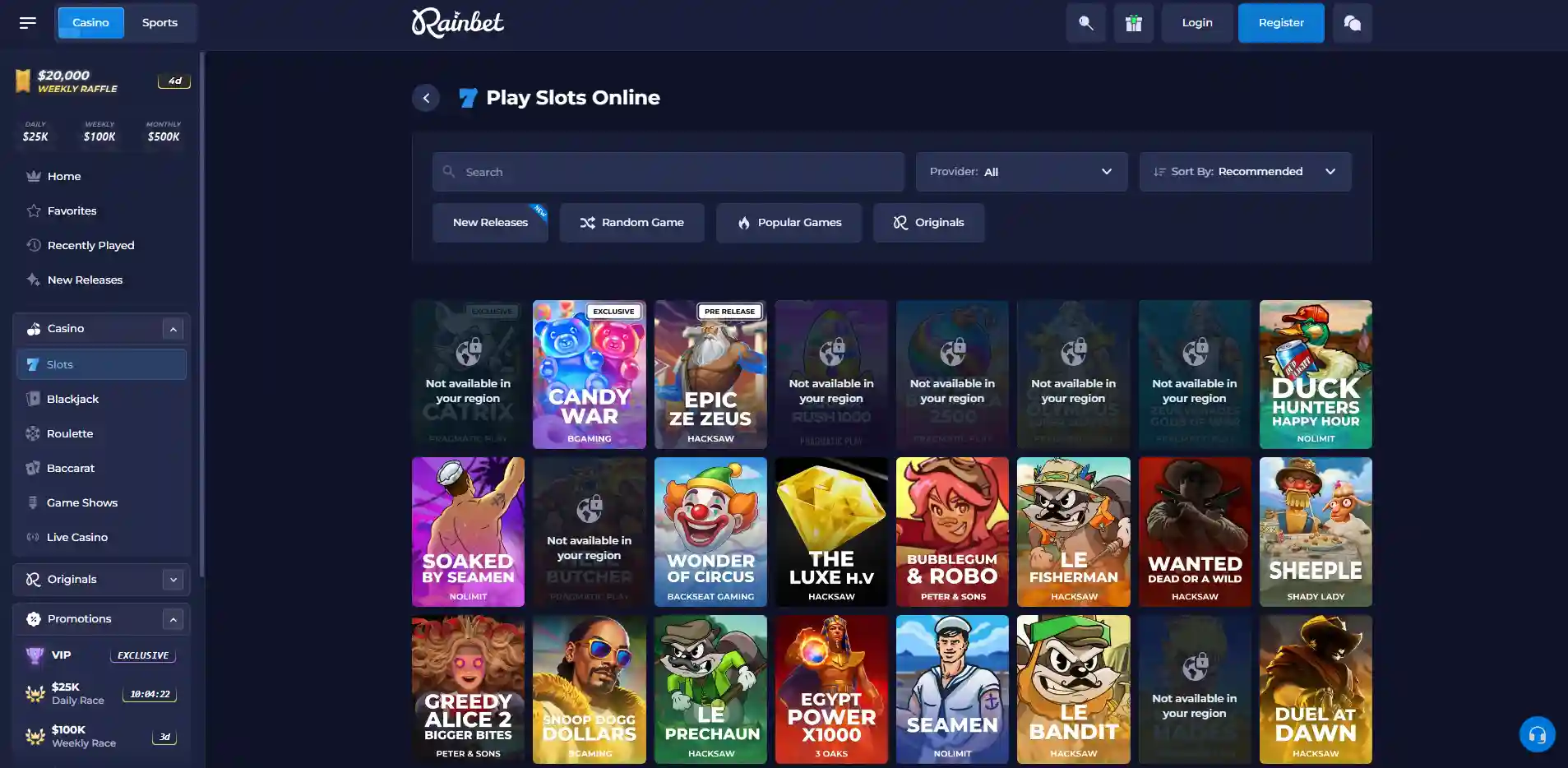 Image of the Rainbet Casino section