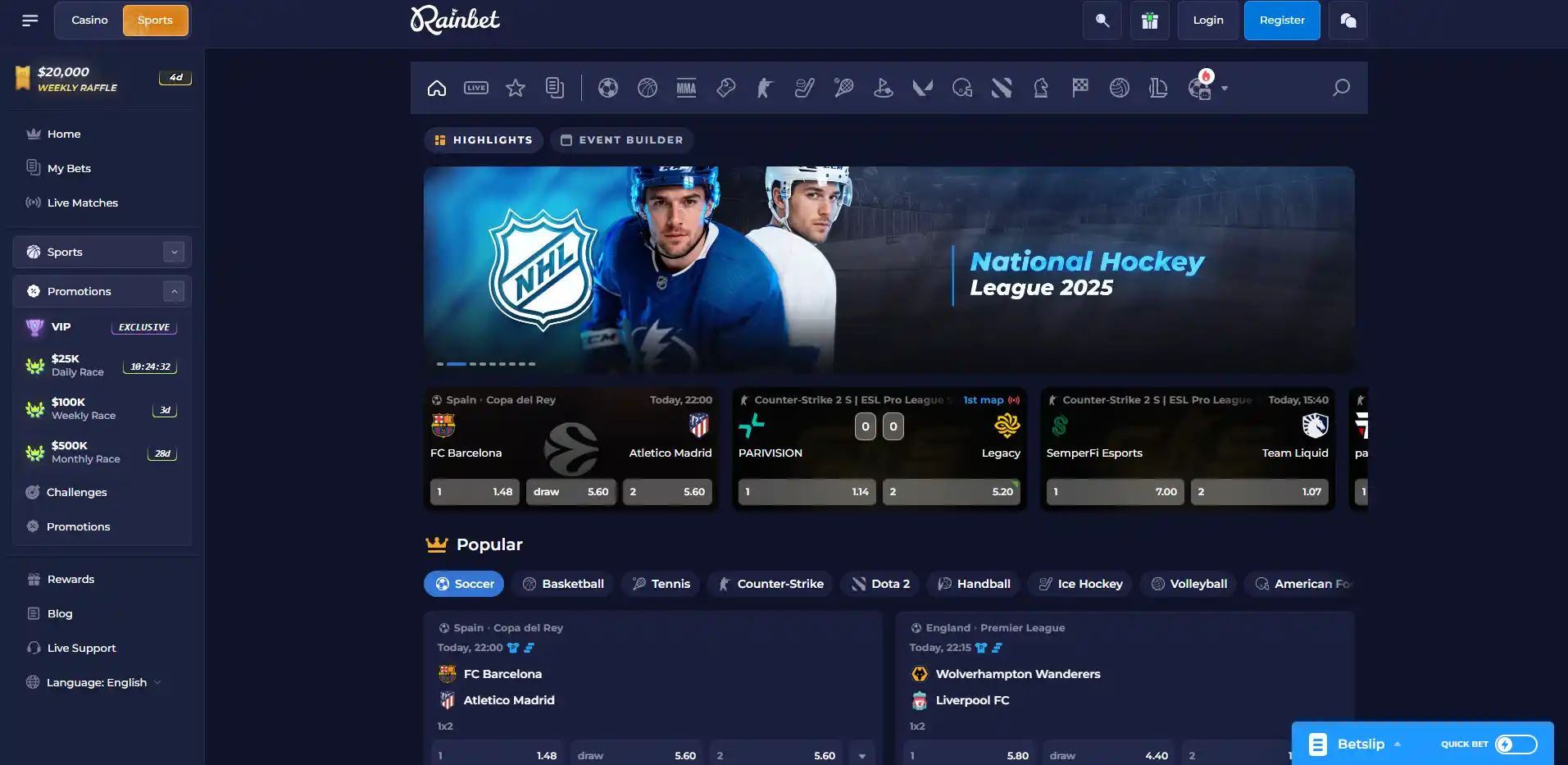 Sportsbook image of Rainbet