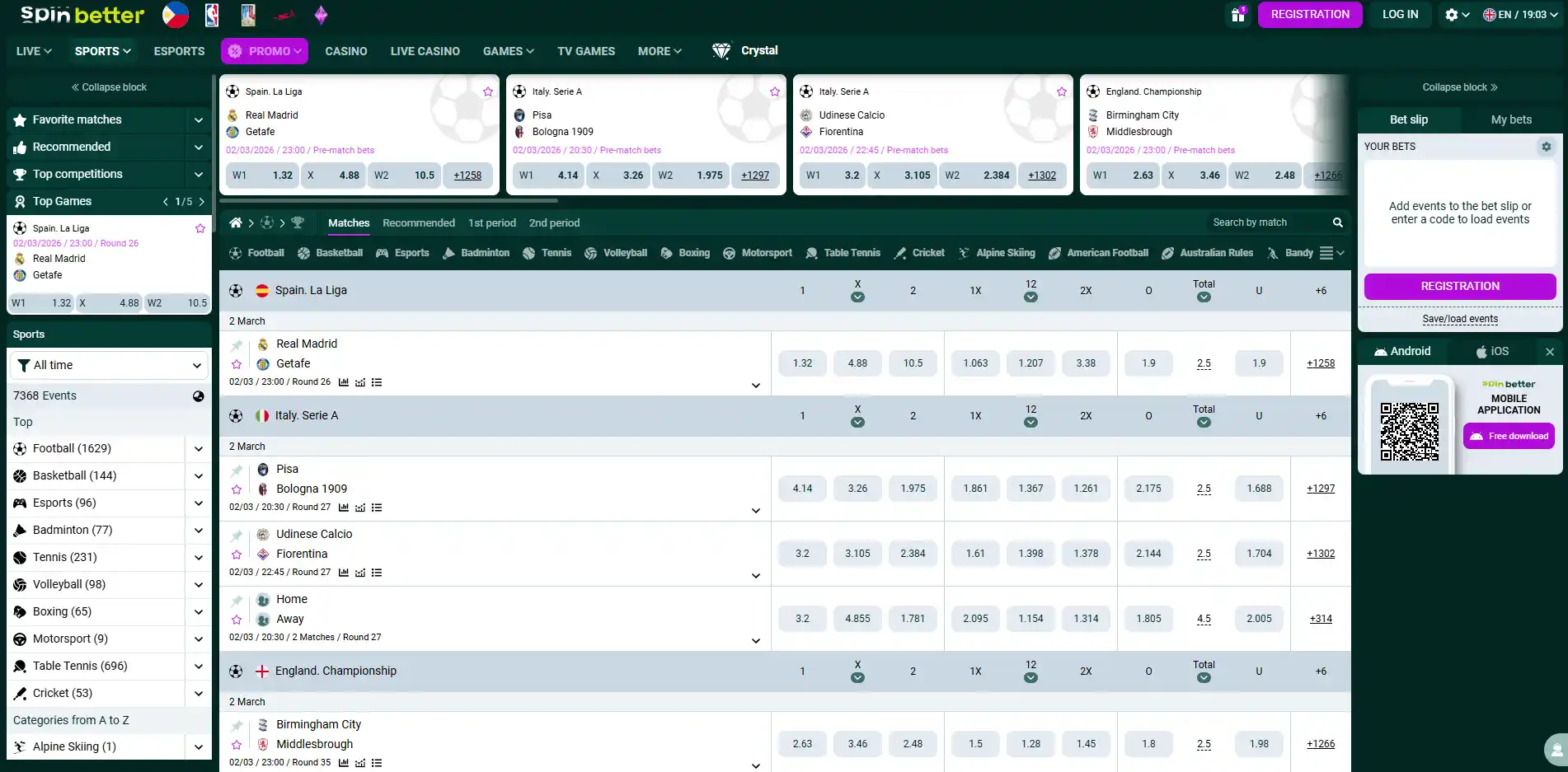 Sportsbook image of Spinbetter
