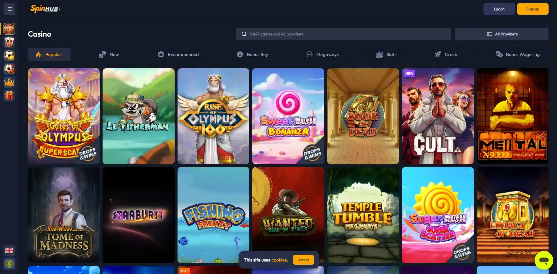 Image of the Spinhub Casino section