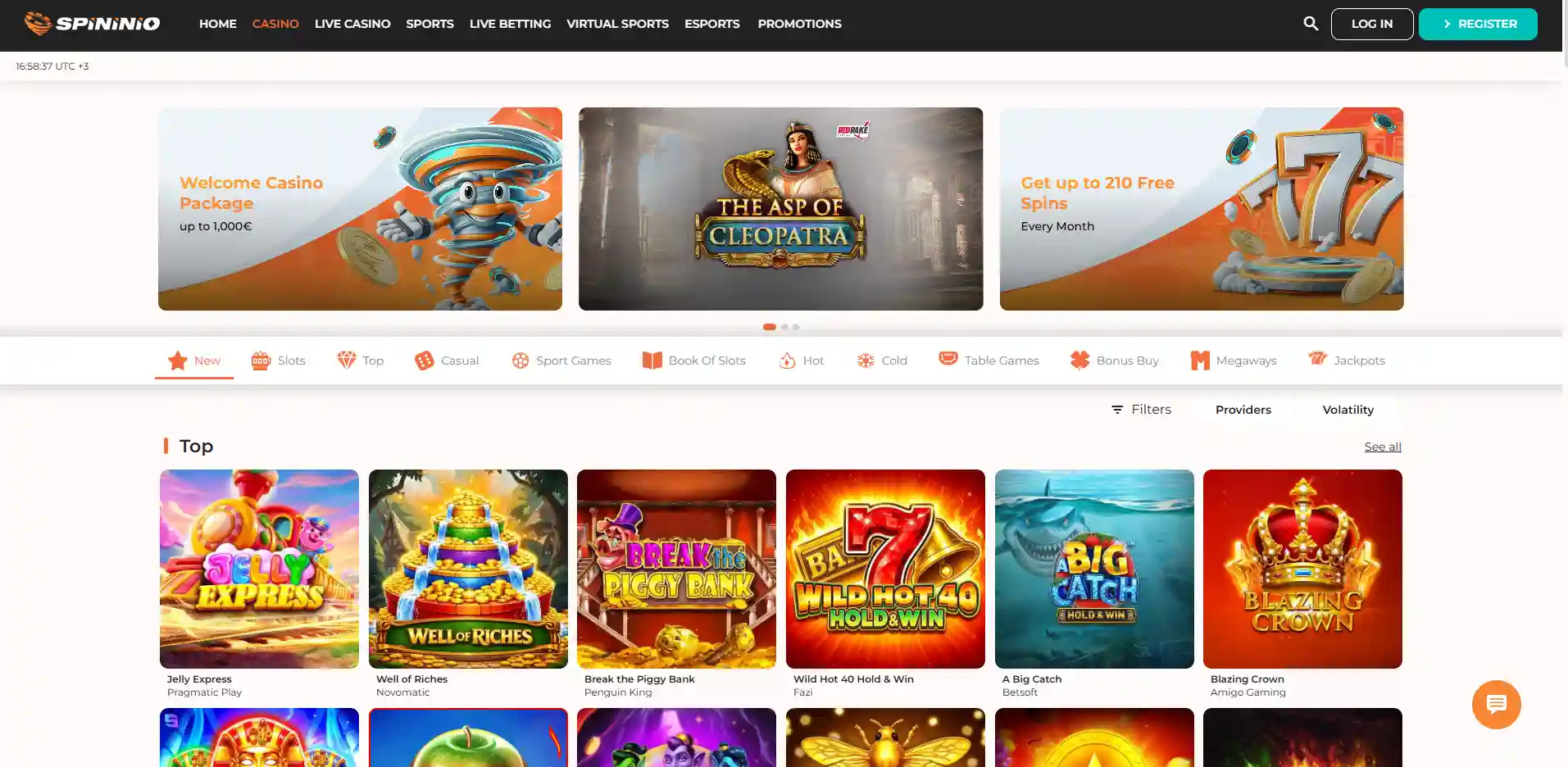 Image of the Spininio Casino section