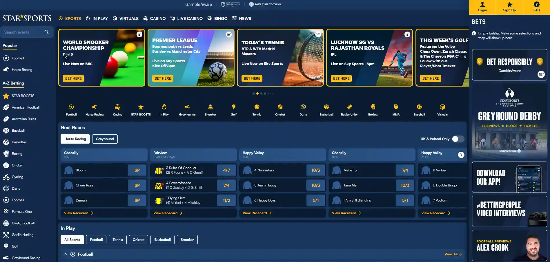 Homepage and sportsbook image of Star Sports