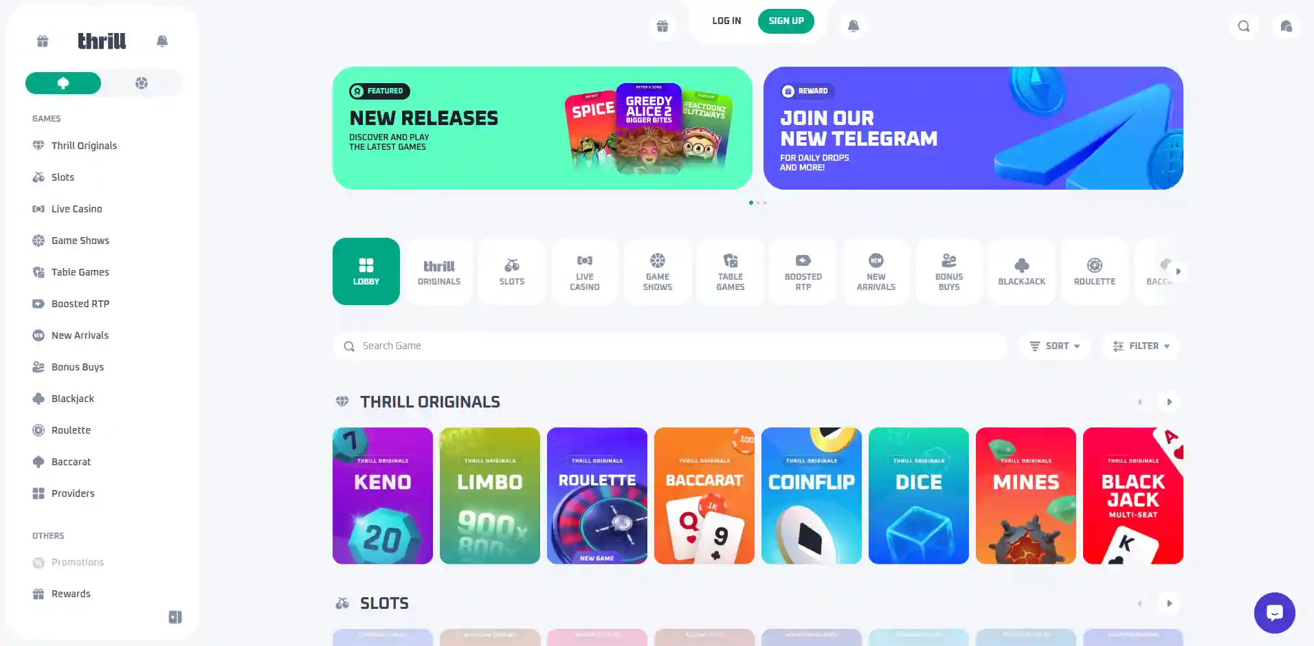 Image of the Thrill Casino section
