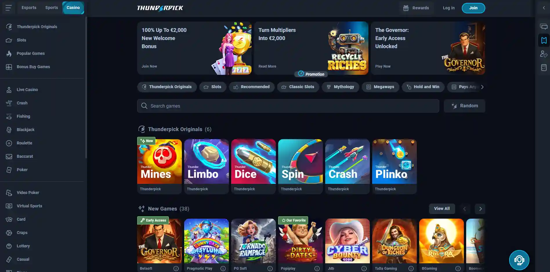Image of the Thunderpick Casino section