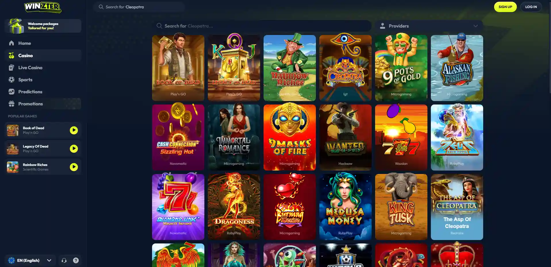 Image of the Winzter Casino section